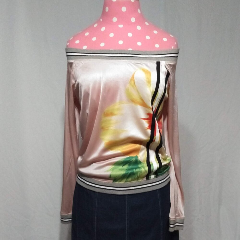 Vintage EXPRESS off shoulder silky soft pink floral shirt size med 90s-00s